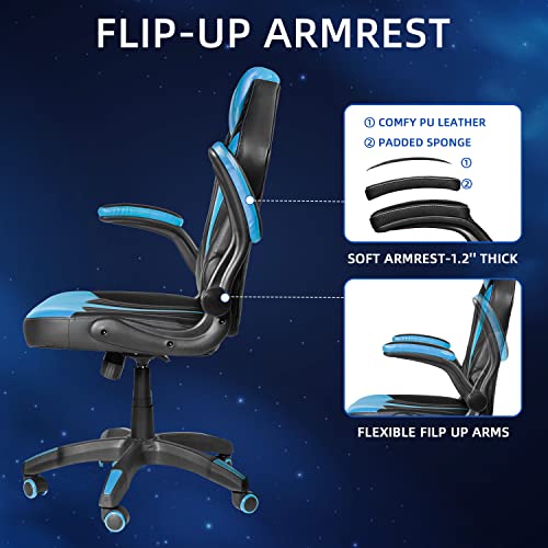 Muzii Gaming Chair, Gamer Chairs For Adults, Video Game Chairs, Swivel Computer Chair With Adjustable Height, Comfortable Office Desk Chair With Wheels, Racing Gaming Chair For Adults Teens, Blue #TOP3