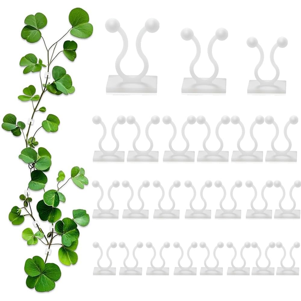 Clips for Climbing Plants - 120Pcs Green Vine Plant Support Plastic Clips Plant Accessories Self Adhesive Clips for Hanging Plant Hooks Indoor - Self Adhesive Cable Clips Wall Plant Holder (White)