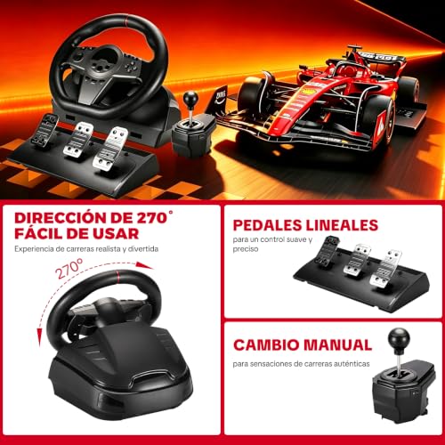 Volante Gaming para PC con Pedales y Palanca de Cambios - Imagen 4