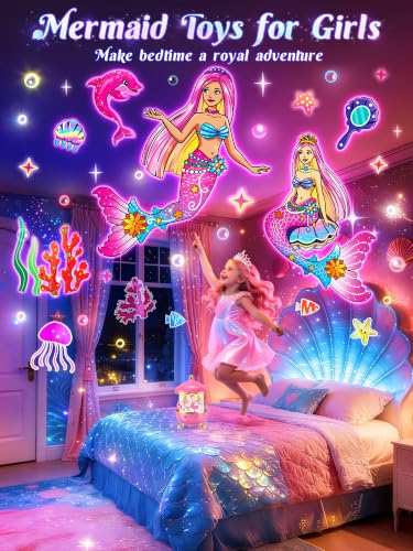 Image of Little Mermaid Toys, 15 Soothing Sounds+18 Films+378 Colors Kids Night Light Projector, 360+Remote+Cordless+Pink Mermaid Birthday Gifts for Girls, Princess Toys Princess Room Decor[Dreamy Packaging]