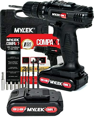 MYLEK 18V Cordless Drill Driver Lithium 