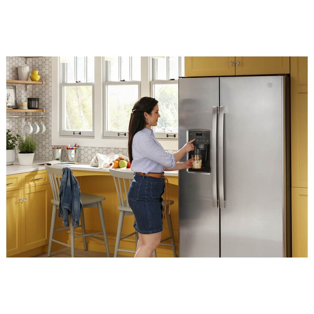 GE 25.3 cu. ft. Side by Side Refrigerator in Fingerprint Resistant Stainless Steel, Standard Depth on Fridge.com