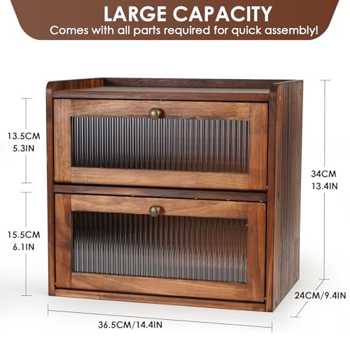 Sunhoo MIANBAOHE005-006 Bread Box For Kitchen Countertop Wooden Bread Storage Container Bin 2 Layer Breadbox Holder Large Capacity Keeper Vintage Farmhouse Food Organizer Pantry Shelf Acrylic Window thumb #3