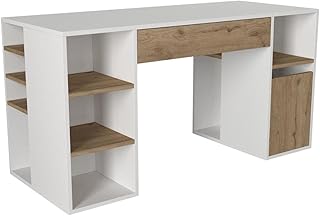 Vente-unique-Escritorio con Espacios de Almacenamiento - Blanco y Natural - MELAVA