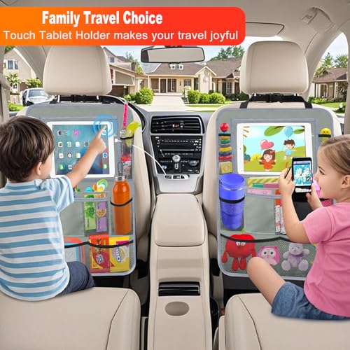 Image of Car Backseat Organizer ,2 Pack Car Organizer Back Seat with 11 inch Tablet Holder, 10 Storage Pockets Seat Back Protectors Kick Mats for Kids Toddlers, Travel Accessories (Grey)