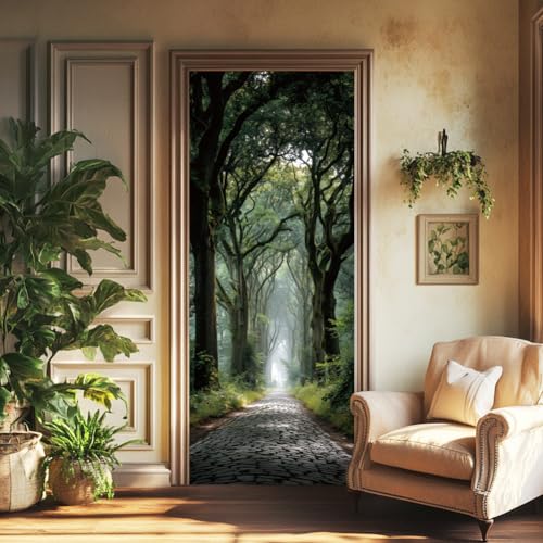 arricraft 2 Sheets Self-Adhesive Door Sticker 80cmx200cm/31.5x78.7inch Nature Tree Shadow Path Door Murals Stickers PVC Removable Wallpaper Decoration for Home Bedrooms Living Room
