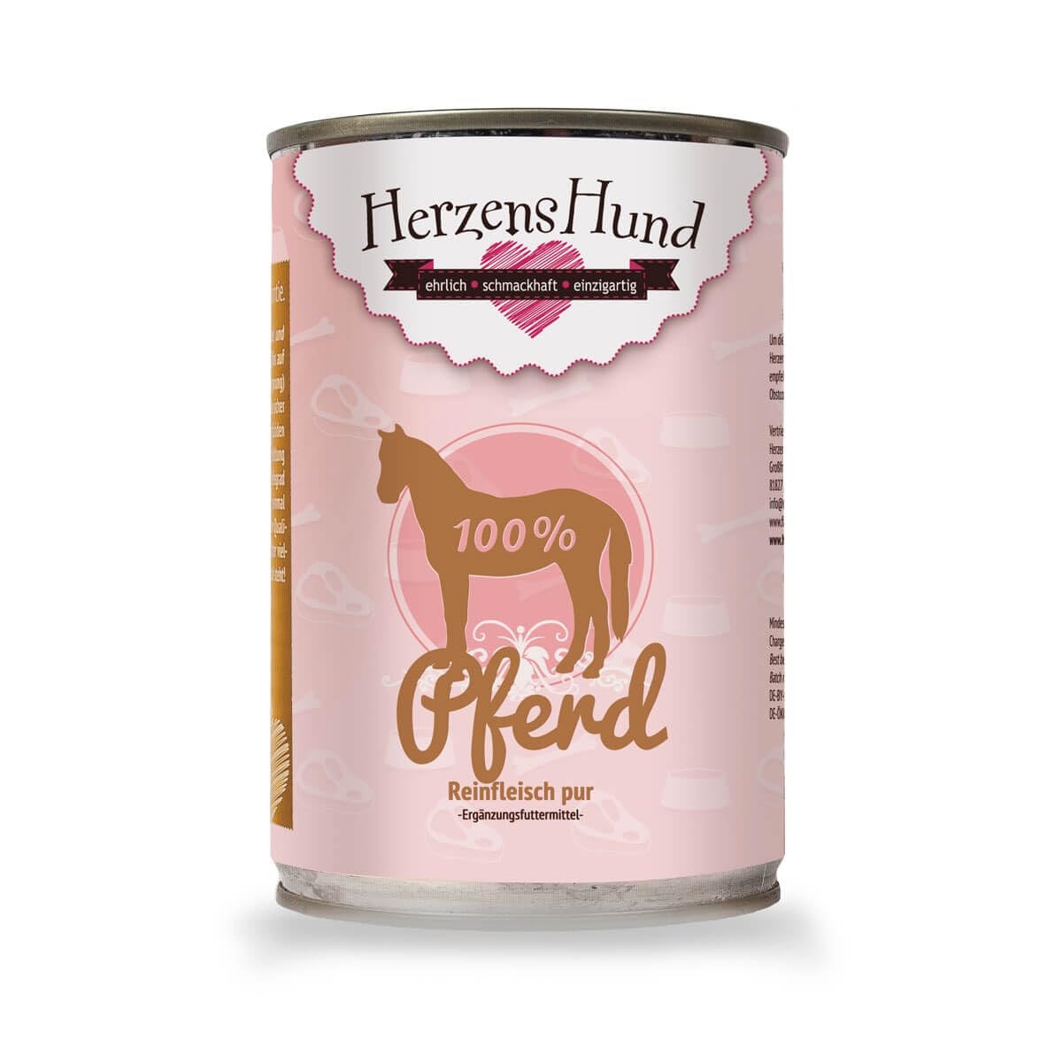 herzenshund 12 X Puro Carne 100% Cavalli Carne (Carne Muscolare, Cuore, polmoni), (Confezione da 12 X 400 G)