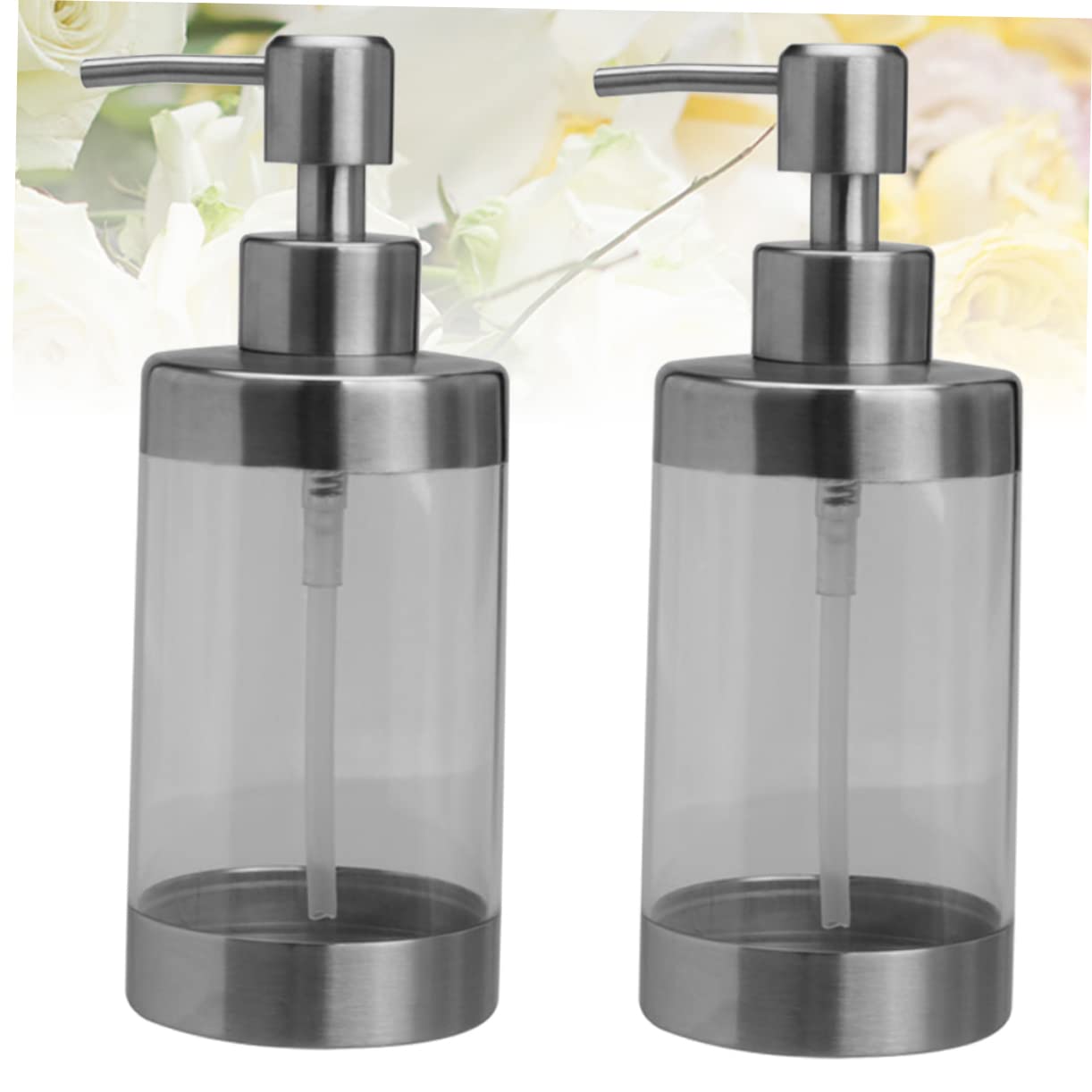 2 Stück 350ml Seifen Pumpspender aus Edelstahl und Acryl | Silber, Nachfüllbar und Wiederverwendbar, für Bad und Küchenarbeitsplatte