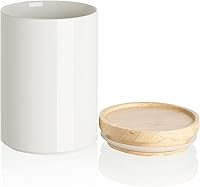 Vista 43 de SWEEJAR – Recipiente de cerámica para almacenamiento de alimentos, recipientes apilables con tapa hermética de madera para servir café molido, té