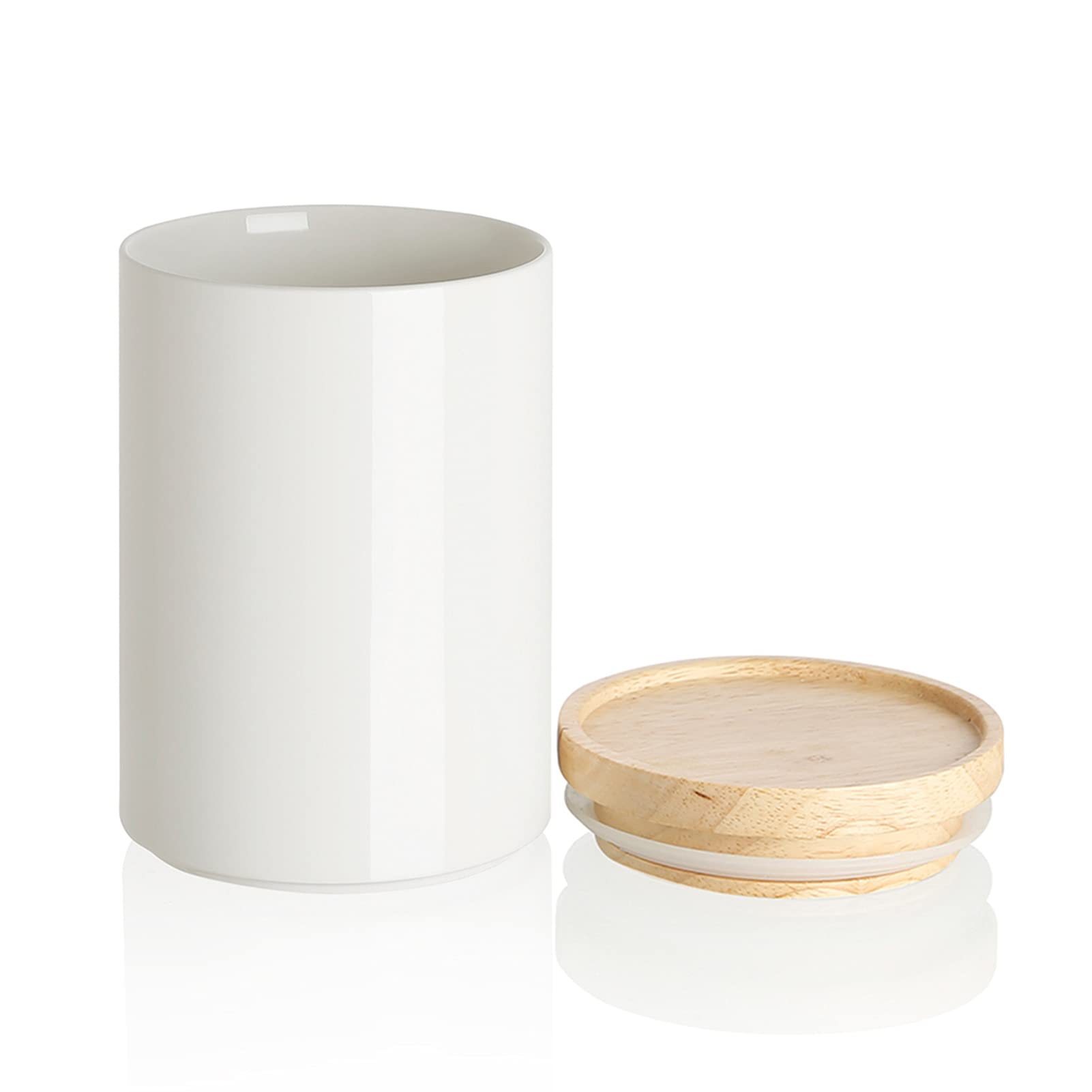 SWEEJAR Kitchen Canisters Ceramic Food Storage Jar, Stackable Containers with Airtight Seal Wooden Lid for Serving Coffee Bean, Flour, Tea, Cookies and More - 58 FL OZ (White)