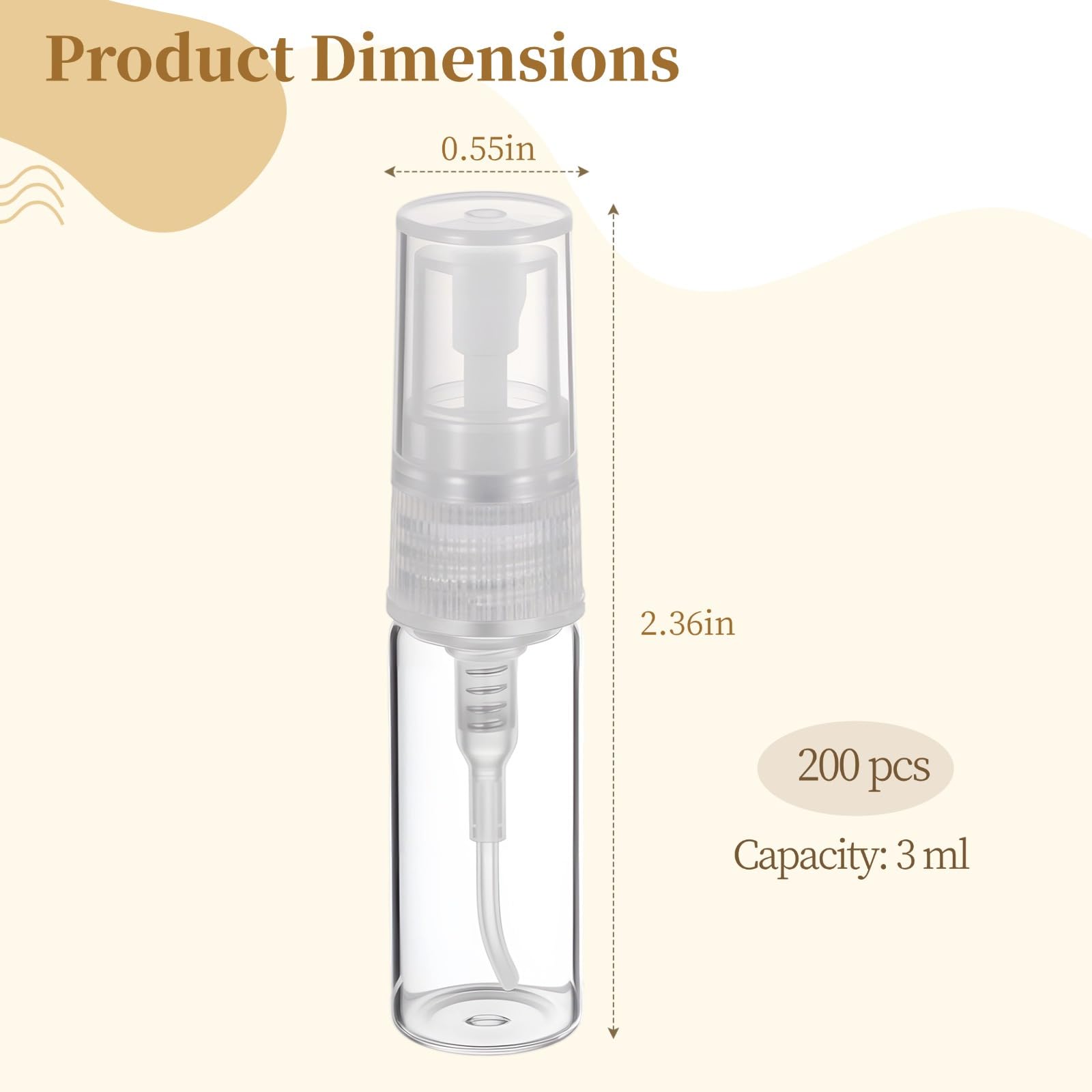 Mini flaconi spray in vetro da 3 ml, 200 pezzi, per campioni di profumo, da viaggio, con design a prova di perdite, nebulizzazione fine