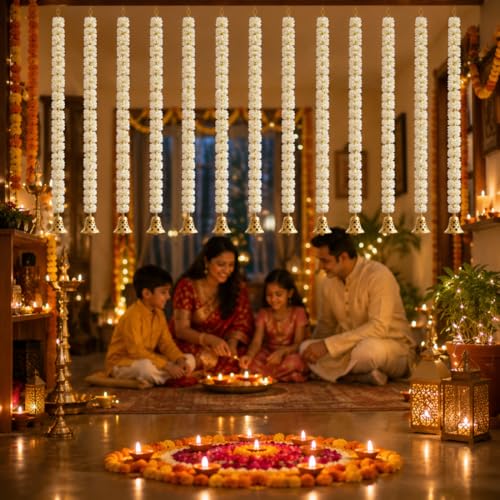 Image of Tia Crafts Handmade Artificial Decorative Mogra Bell Fluffy Garland, Size 2 Feet Used for Home /Office,Festival Navratri, Durga Pooa Christsmas Diwali Decoration (12)