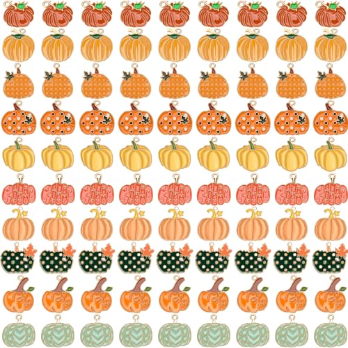 SANNIX 90 Pcs Pumpkin Charms for Jewelry Making Thanksgiving Fall Pumpkin Enamel Charm Autumn Pumpkin Pendants for Bracelets Necklaces Earrings Making and Crafting