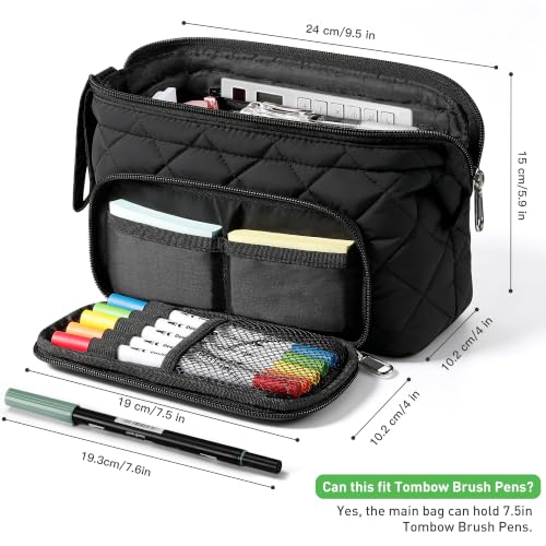 Image of Zannaki Soft Quilted Large Pencil Pouch Organizer with Wide Opening for Boys Girls Teens - Extra Big Capacity Pen Pencil Bag with Zipper, Portable Pencil Case Box for School, College, Cosmetic Gift