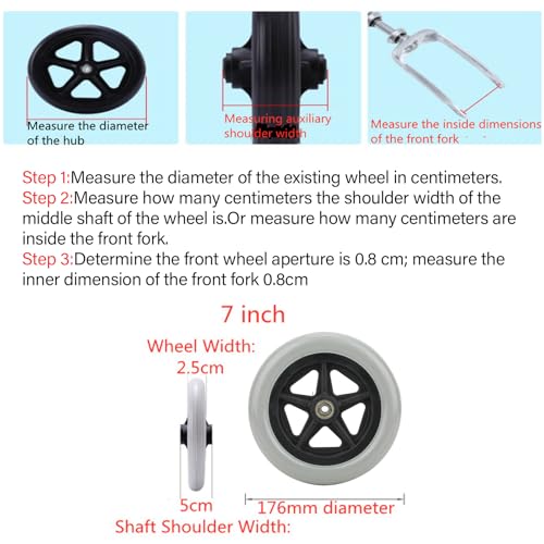 Ejoyous Ruedas Delanteras para Silla de Ruedas de 7 Pulgadas, Silla para Caminar Vieja para Discapacitados, Ruedas de Goma para Silla de Ruedas 1PCS