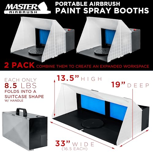 Master Airbrush 2-Pack Portable Airbrush Hobby Spray Booths - Paint Booth, 5.6' Exhaust Hose, 25W Fan, 16.5"x19"x13.5" Work Area - Combine for Larger Workspace, Compact & Portable, Art Craft Models - Thumbnail 2