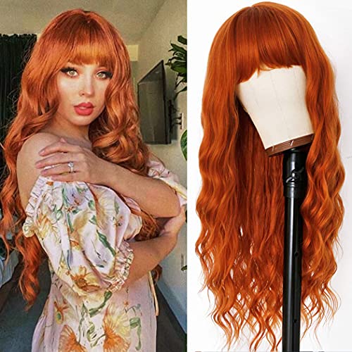 Relena Long Wavy Orange Wig with Bangs 30'' Long Fluffy Curly Wavy Wigs for Women Girl's Cosplay Party Wig Natural Looking Heat Resistant Synthetic Wigs Relena Long Wavy Orange Wig with Bangs 30'' Long Fluffy Curly Wavy Wigs for Women Girl's Cosplay Party Wig Natural Looking Heat Resistant Synthetic Wigs