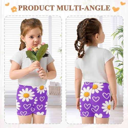 Toddler Biker Shorts for Girls Cotton Shorts for Under Dresses 4t Kids Clothes White Daisies Hearts Purple4