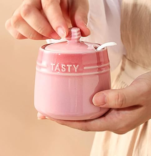 Miniatura 21 de Colorido tarro de especias de cerámica caja de condimentos olla de condimentos azucarero con tapa cuchara rojo Rojo