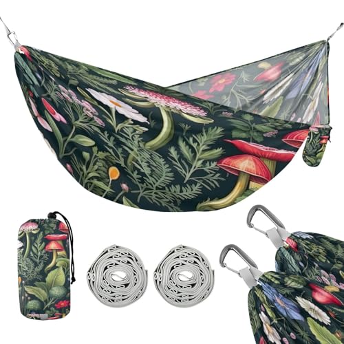 ATTX Wildflowers Mushrooms Camping Hammock - Lightweight & Portable Hammocks, Heavy Duty 330lbs Capacity for Indoor, Hiking, Backpacking, Travel, Backyard, Beach#323