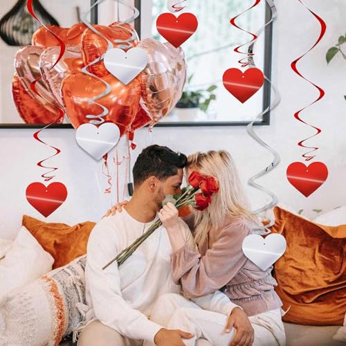Image of BEISHIDA Happy Valentine's Day Hanging Swirls Valentine's Decorations Red Silver Heart Hanging Ornament Wedding Anniversary Engagement Proposal Party Supplies Romantic Party Decorations Pack of 15