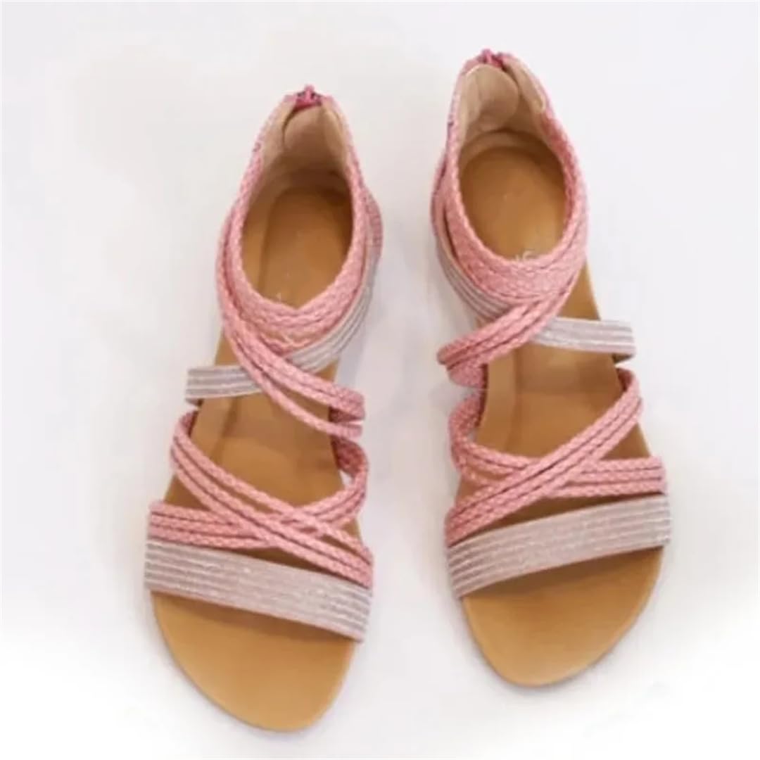Sandalias de gladiador con cremallera en la espalda y tacón de cuña para mujer, con parte superior de poliuretano, estilo bohemio, para verano