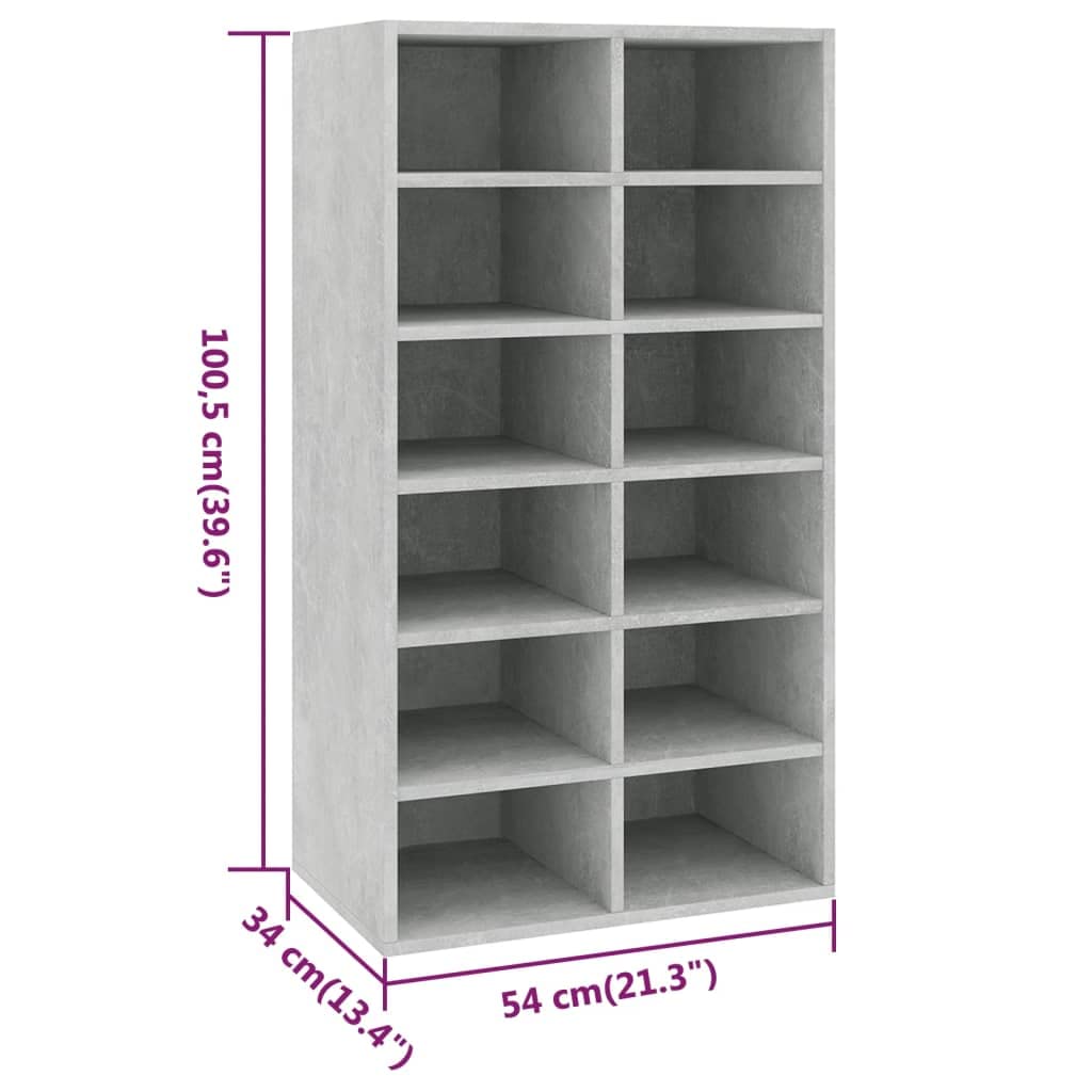 Schuhregal & Schuhschrank Betongrau Holzwerkstoff Schuhständer Schuhkommode für Eingangsbereich Wohnzimmer Schlafzimmer 54 x 34 x 100,5 cm