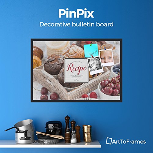 PinPix Decorative pin Cork Bulletin Board Made from Canvas, Recipe Board with Baked Goods Printed at 36x24 Inches and Framed in Satin Black (PinPix-Group-36)