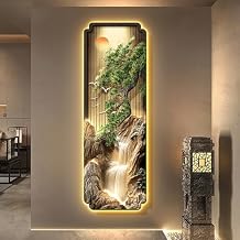 VOLDAX 3D LED Wall Art with Light Plug-in Power Supply 3D Wall Mural, Art Decoration Sculpture Traditional Chinese Landscape Picture for Home Entrance StudyBrown-D,120 * 40cm/47.2 * 15.7in