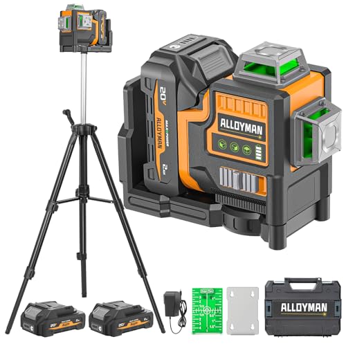 Image of Alloyman Max 20V Laser Level with Tripod, 3x360 Self-Leveling Laser level, 3D Lazer Leveler Tool for Construction, Picture Hanging with Strong Magnetic Bracket & Hard Carry Case