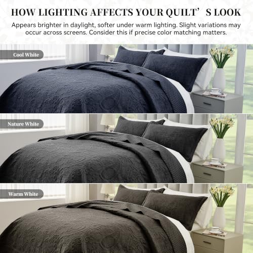 Image of Qucover Alaskan King Bedspread 132x120 Oversized Quilt Set, Black Paisley