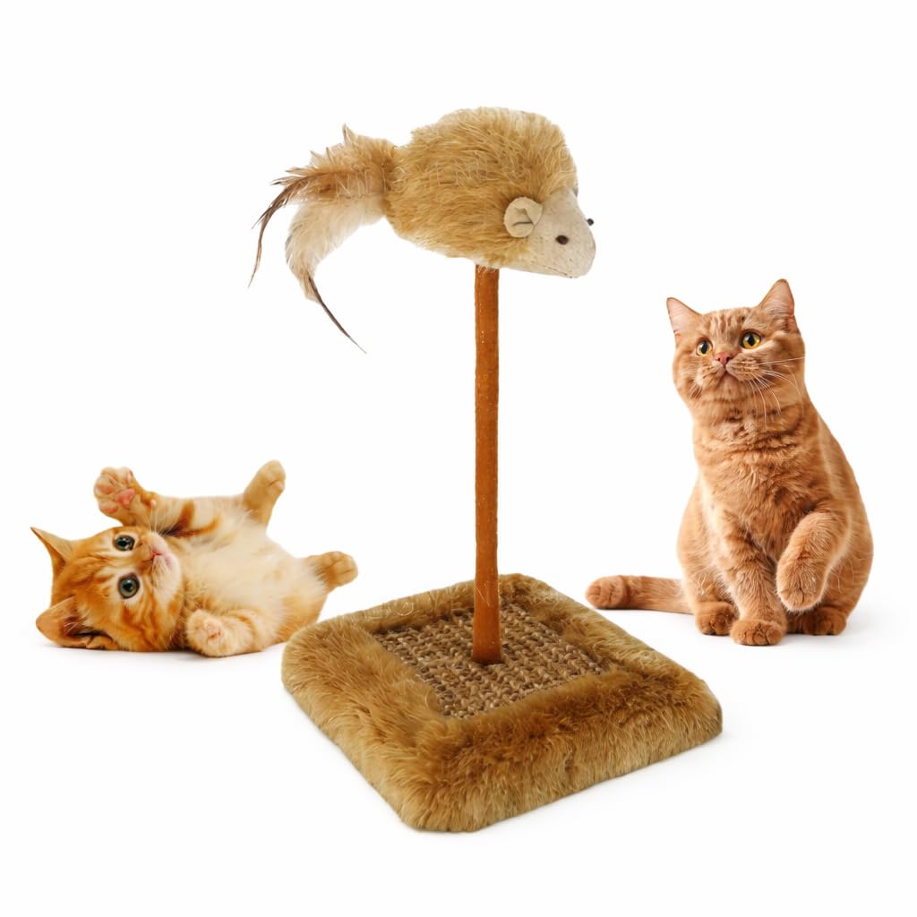 Sesli Oyuncaklı Kedi Tırmalama Tahtası; Fareli ve Zilli Kedi Oyuncağı, Sağlam Tırnak Törpüleme Direği, Kediler için Oyun Alanı, Dayanıklı Tabanlı, Ev İçi Kullanıma Uygun