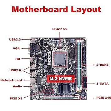 Micro ATX Motherboard, LGA 1155 CPU Slot, Channel DDR3, M.2 NVMe NGFF, 3 Phase Power, HD VGA Output, for LGA1155 Socket I3 I5 I7