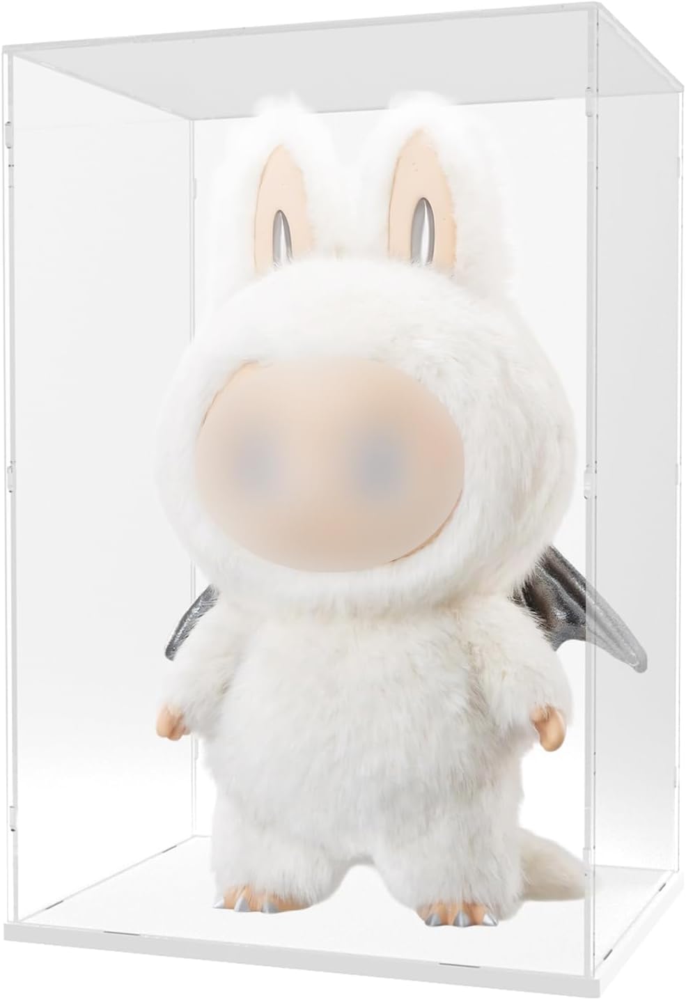 Choowin Acrylic Display Case for Zimomo Display for Labubu Display, 24 inch Tall Assemble Dustproof Display Box, Thickened Large Clear Display Cases for Collectibles Figures Dolls (White Base)