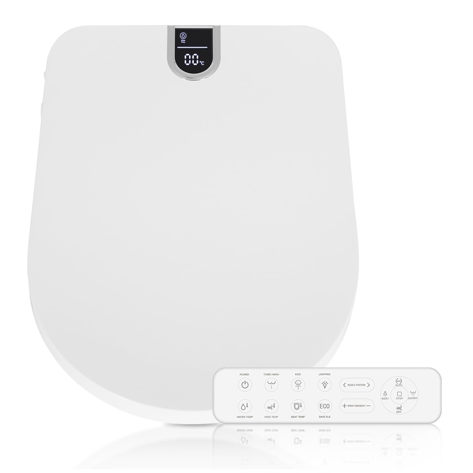 YOURLITE Electronic Smart Bidet Toilet Seat with Warm Air Drying, Heated Seat Bidet with Remote Control Self-Cleaning Nozzle Adjustable Warm Water Power Saving, D/U Shape, 48.5x38cm