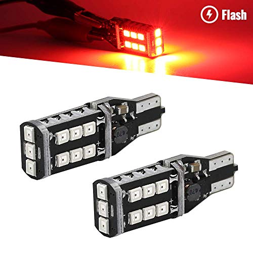 2X T10 921 912 60W Red Flash Strobe LED 3RD Brake High Mount Stop High Power Light Bulbs