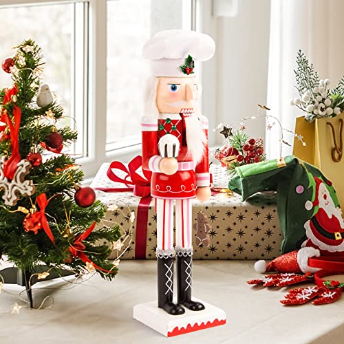 Amor Present 15 Inch Chef Nutcracker, Christmas Nutcracker Figure Shiny Wooden Nutcracker For Kitchen Shelves Table #TOP4