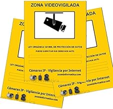 Cartel zona vigilada color amarillo. Diseño homologado para cámaras de vigilancia.Util para comercios, empresas con cámaras de seguridad. Zona vigilada video-vigilada. (A4, Pack 3 Rígidos)