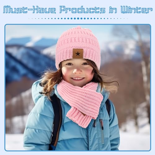 Cuffbow 5 Sets Kids Knit Hat Scarf Gloves Set Soft Warm Hats Winter Scarf Gloves Winter Accessories for Toddler Boys Girls4