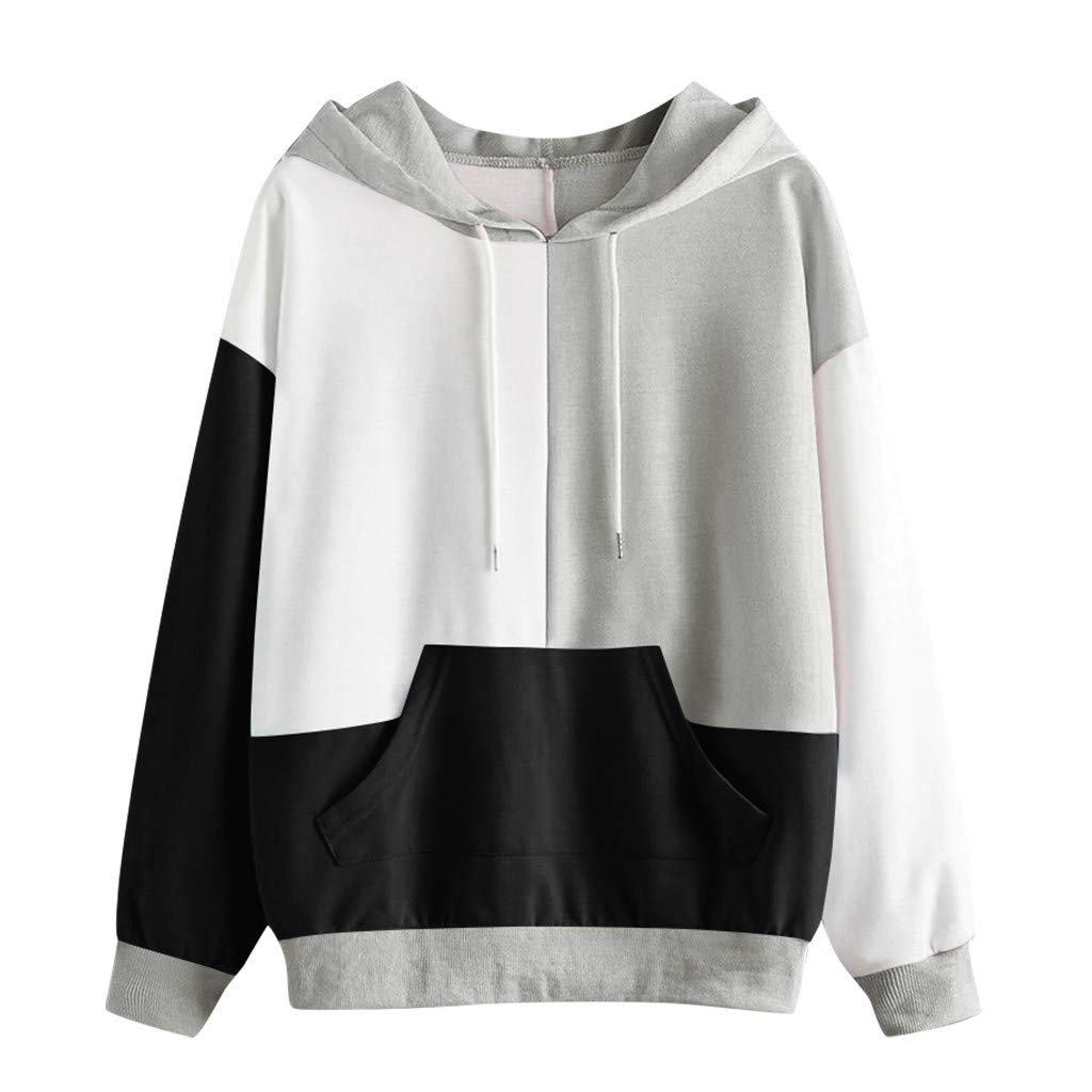 Women's Hoodie Sweatshirt Color Block Patchwork Kanga Pocket Top Casual Cute Hooded Top Pullover Tops Hoody