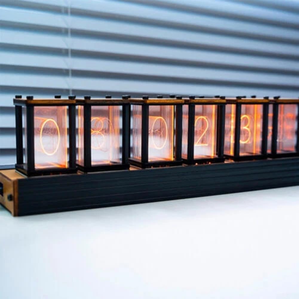 DIY Glow Tube Clock Kit mit RGB LED Display und Retro Nixie Style Design, 4-stellige oder 6-stellige Digital aus Walnussholz, Acryl ABS, einstellbare Helligkeit, (4 Röhren)