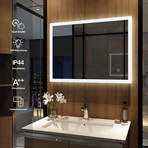 Meykoers - Espejo de pared para cuarto de baño con iluminación LED, armario de pared con múltiples funciones, 3000 – 6400 K