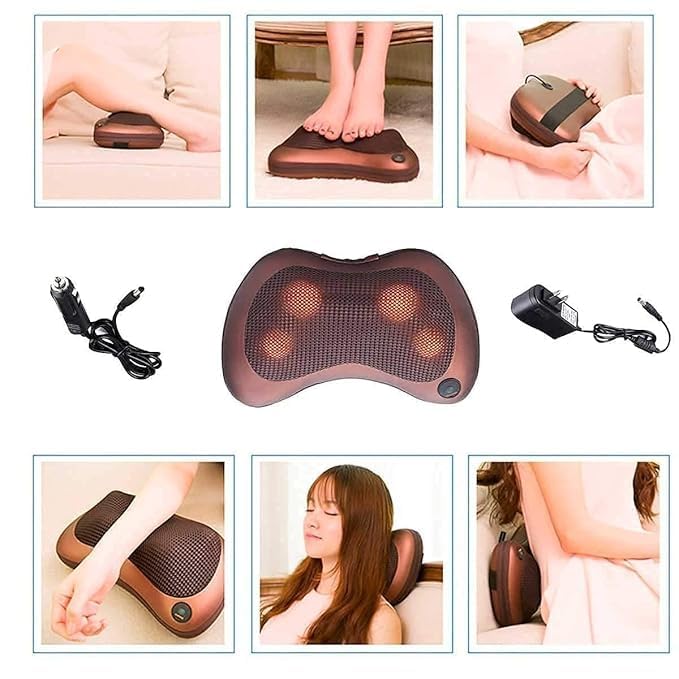 FunFrost Electronic Neck Cushion Full Body Massager Pillow with Heat for pain relief Massage Machine for Neck Back Shoulder Pillow Massager - Swiss Relaxation therapy (Brown) FunFrost Electronic Neck Cushion Full Body Massager Pillow with Heat for pain relief Massage Machine for Neck Back Shoulder Pillow Massager - Swiss Relaxation therapy (Brown)