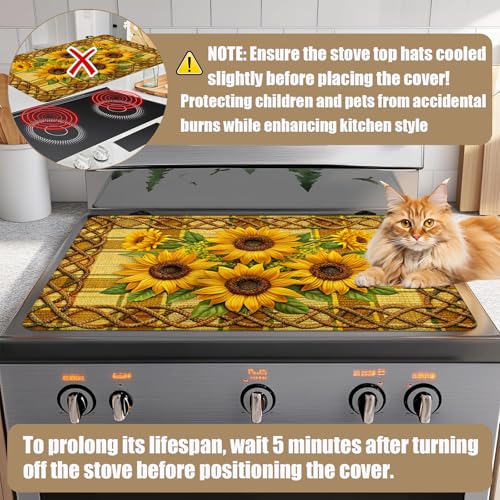Image of Sunflower Stove Top Covers for Electric Stove, Electric Gas Stove Pad Heat Resistant Range Cooktop Protector for Home Decor Kitchen 28 inchx20 inch