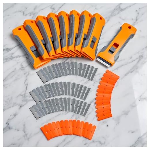 Razor Blade Scraper Tool with 5pcs Extra Blades, Cleaning Razor Scraper, Glass Top Stove Scraper for Oven Door, Cooktop Scraper, Glass Scraper Cleaning Paint (Scraper + 10 blades)