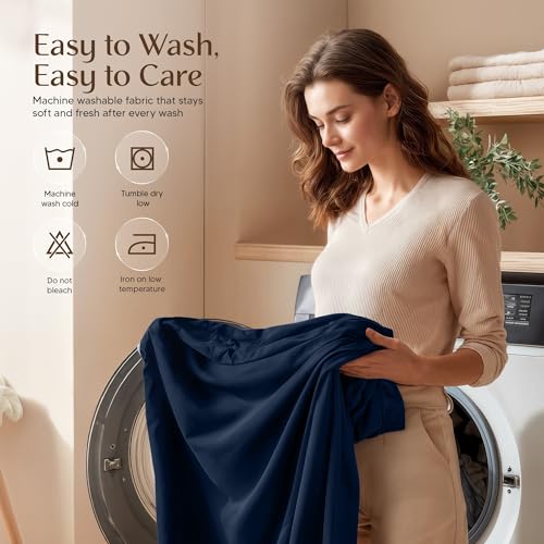 Image of California King Size Sheet Set - 4 Piece Bed Sheets, Soft and Breathable Microfiber, Includes 1 Fitted Sheet, 1 Flat Sheet and 2 Pillowcases - Oeko Tex (Navy)