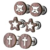 JewelrieShop Fake Plugs Wood Stud Earrings Fake Gauge Natural Wood Cheater Plugs Faux Gauges Earrings for Men Women (8-10mm, 17 Gauges)