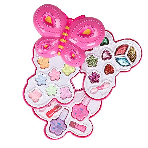 Botocoo キッズコスメメイクセット女の子 誕生日プレゼント 子供用化粧品 小学生入学式 ギフト 水溶性 安全化粧品 回転胡蝶形状(3段式,蝶形1)