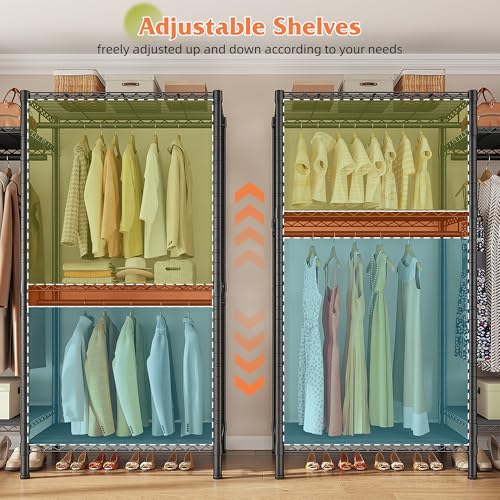 Image of Raybee L Shaped Clothes Rack for Corner, Clothing Racks for Hanging Clothes, 900LBS Heavy Duty Clothes Rack Garment Rack 74.5 inch W X 18 inch D X 77 inch H, Black