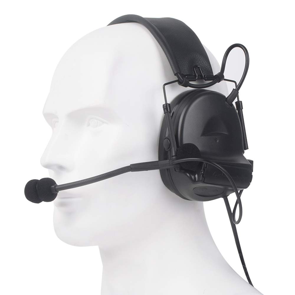 Auriculares tácticos montados en la cabeza con micrófono desmontable, juegos de deportes al aire libre, cosplay, auriculares de comunicación sin función de reducción de ruido (negro), Negro,